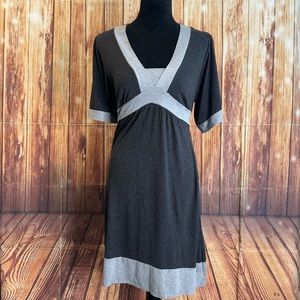 New Look Women’s Short Sleeve V Neck Gray Tie Waist A-Line Mini Dress Size 14